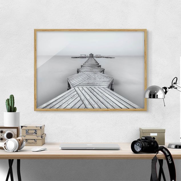 Tableaux paysage Jetée en bois en noir et blanc