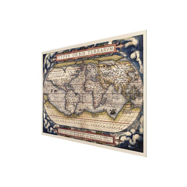 Tableaux en verre magnétique Carte historique du monde Typus Orbis Terrarum