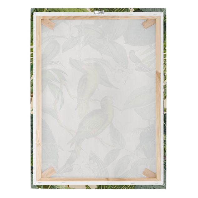 Tableau vert Collage Vintage - Perroquets dans la jungle