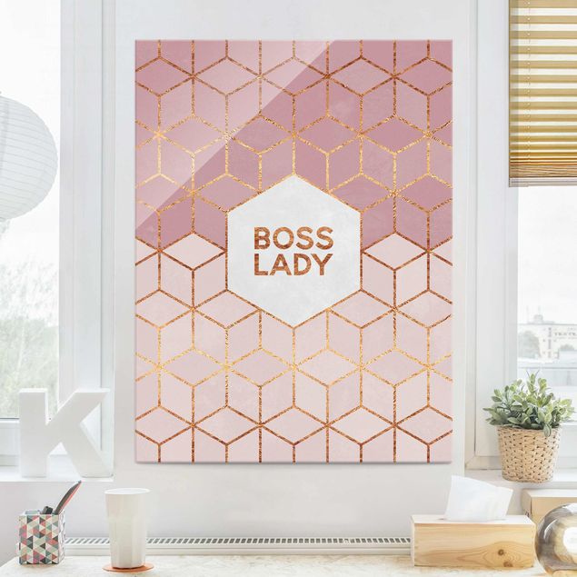 Tableaux en verre magnétique Boss Lady Hexagones en Rose