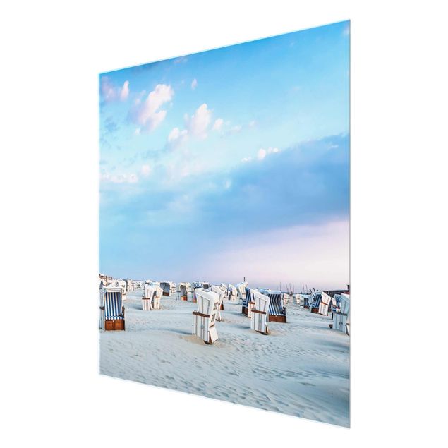 Tableaux en verre architecture & skyline Chaises de plage sur la plage de la mer du Nord