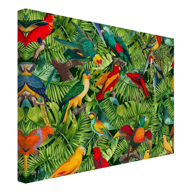 Tableaux modernes Collage coloré - Perroquets dans la jungle