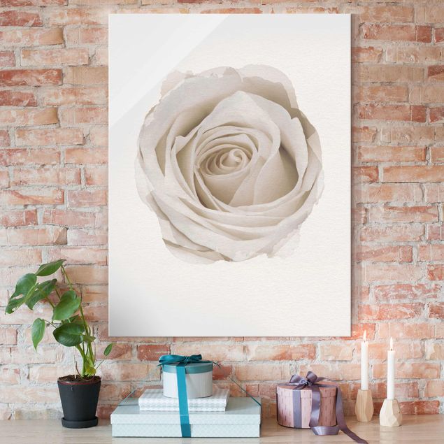 Tableau en verre - WaterColours - Pretty White Rose