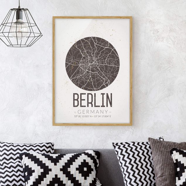Tableaux encadrés noir et blanc Plan de Ville de Berlin - Rétro