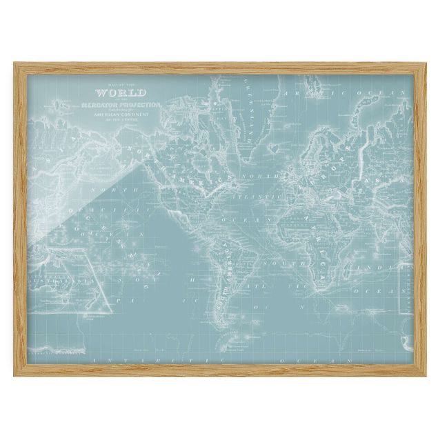 Tableau carte du monde Carte du monde en bleu glacier