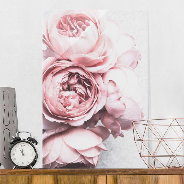 Tableaux en verre magnétique Fleurs de Pivoine Rose Clair Pastel Shabby