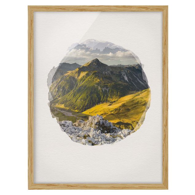 Affiches encadrées paysage Aquarelles - Montagnes et vallée des Alpes de Lechtal au Tyrol
