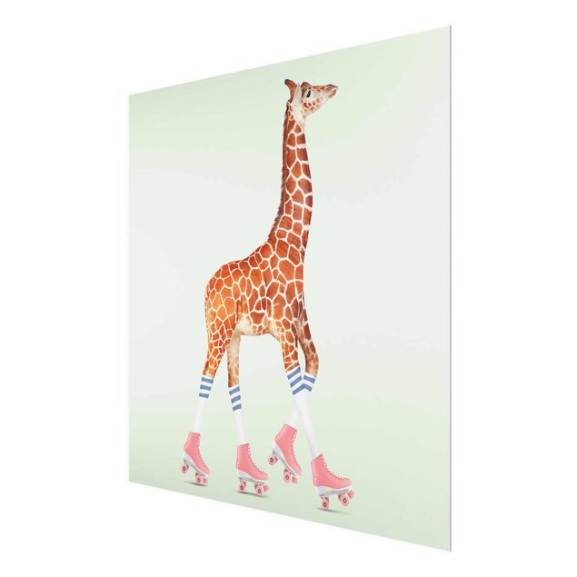 Cadre animaux Girafe avec des patins à roulettes