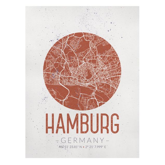 Tableaux carte du monde Plan de ville de Hambourg - Rétro