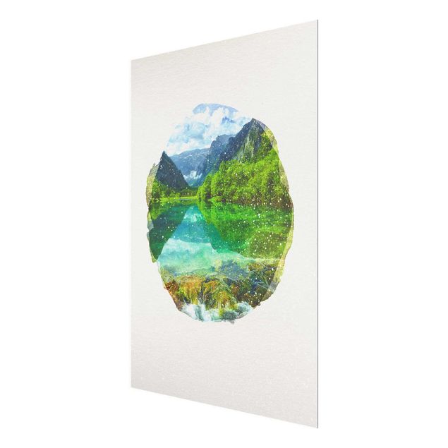 Tableaux moderne Aquarelles - Lac de montagne avec reflet d'eau