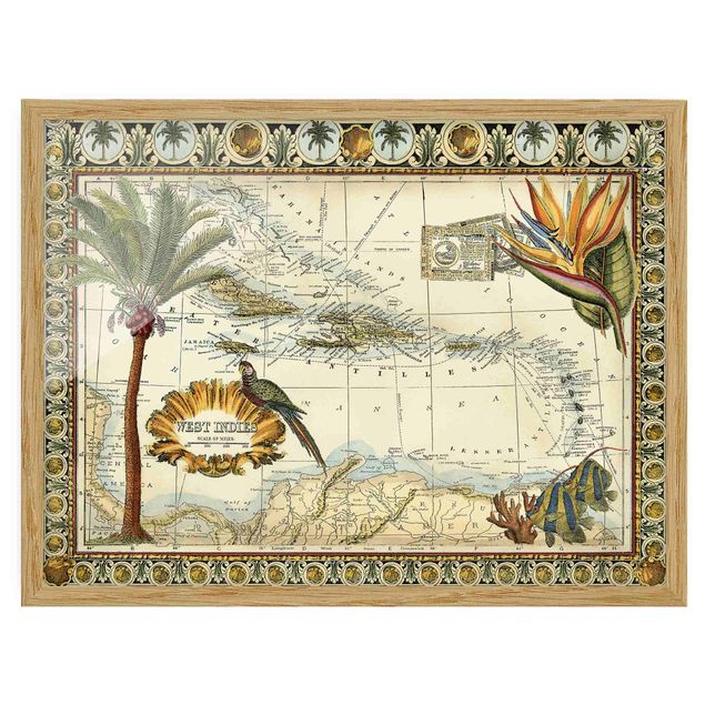Tableaux encadrés mappemonde Carte Vintage Tropicale Antilles