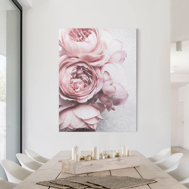 Toile roses Fleurs de Pivoine Rose Clair Pastel Shabby