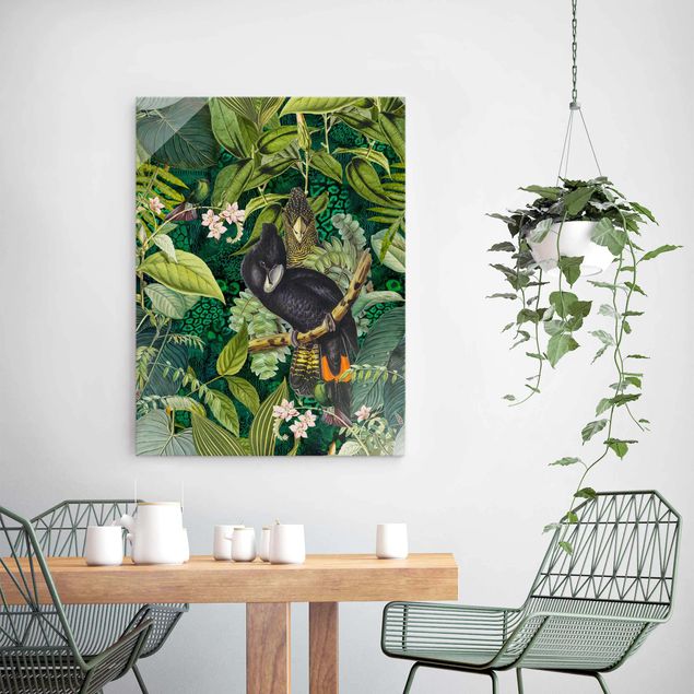 Tableaux en verre fleurs Collage coloré - Cacatoès dans la jungle