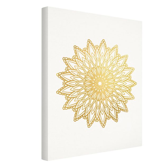Tableau zen Illustration Mandala Soleil Or Blanc