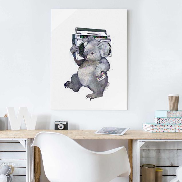 Tableau montagne Illustration Koala avec Radio Peinture