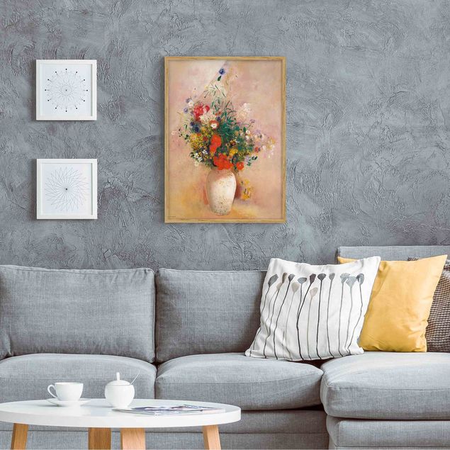 Tableaux encadrés fleurs Odilon Redon - Vase avec fleurs (fond rose)