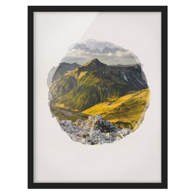Tableaux encadrés paysage Aquarelles - Montagnes et vallée des Alpes de Lechtal au Tyrol