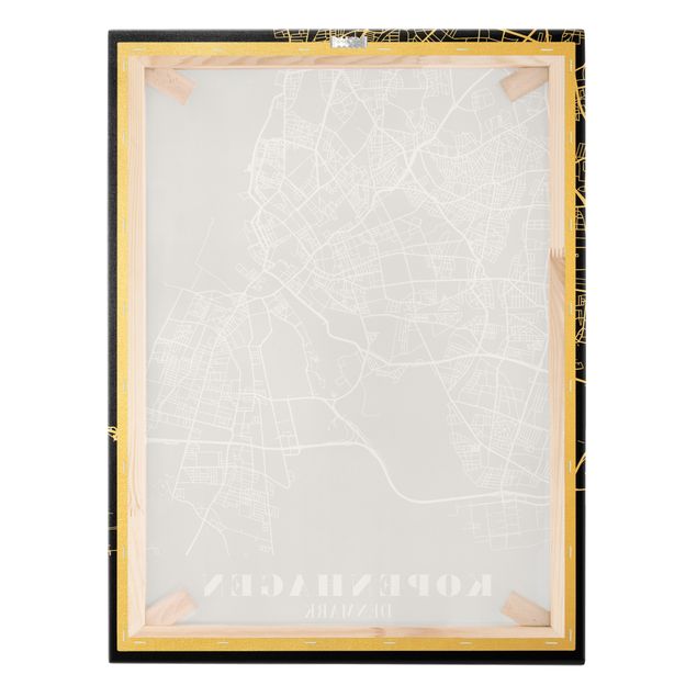 Tableau sur toile or - Copenhagen City Map - Classic Black
