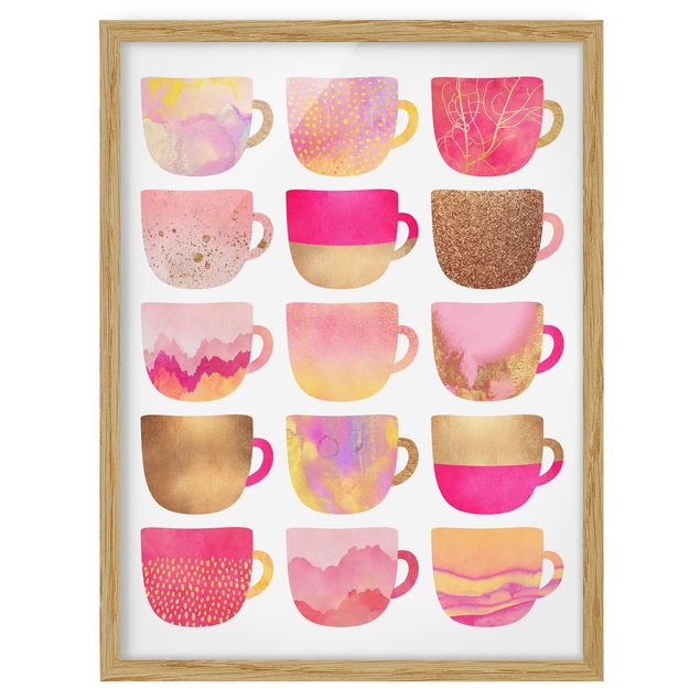 Tableau tasse de café Tasses dorées avec rose clair