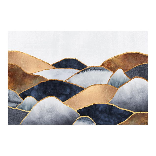 Papier peint à motifs Aquarelle Montagnes Dorées