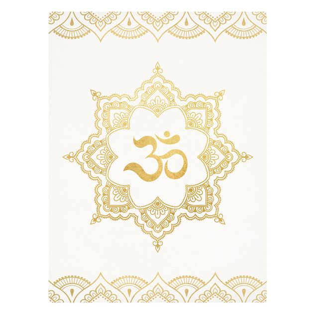 Tableau décoration Mandala OM Illustration Ornement Or Blanc