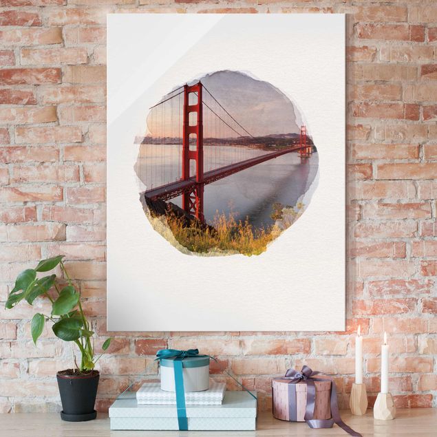 Tableau en verre - WaterColours - Golden Gate Bridge In San Francisco