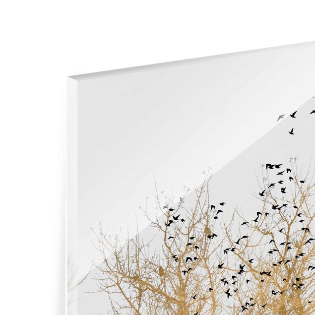 Tableau décoration Foule d'oiseaux devant un arbre doré