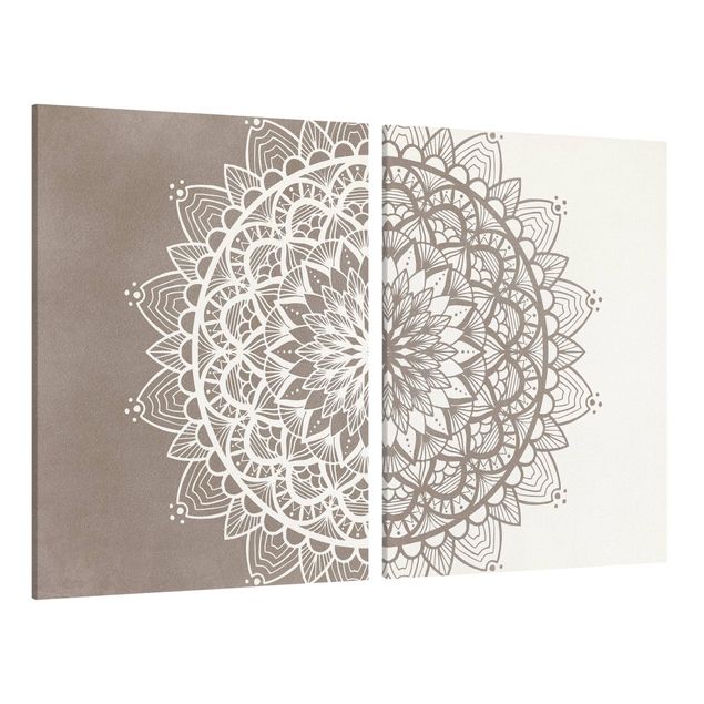 Tableaux zen Illustration Mandala Shabby Set Beige Blanc