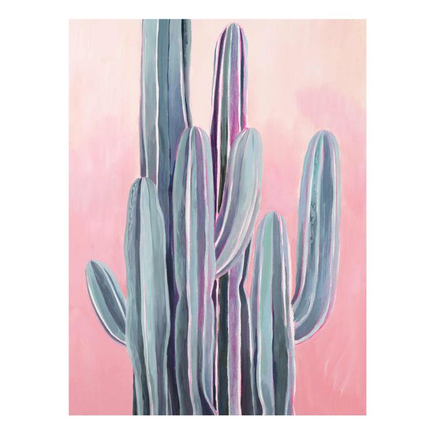 Tableau turquoise Cactus Dans La Lumière Rose II