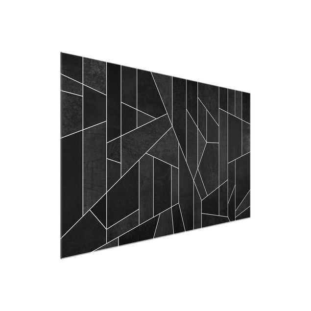 Tableaux en verre abstraits Aquarelle géométrique noire et blanche