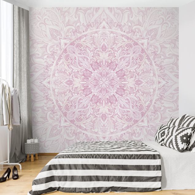 Tapisserie moderne Décoration de mandala à l'aquarelle rose