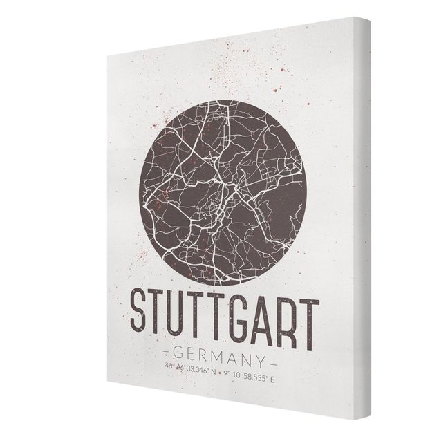 Tableaux noir et blanc Plan de ville de Stuttgart - Rétro