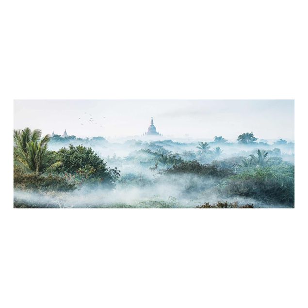 Tableau Asie Brouillard matinal sur la jungle de Bagan