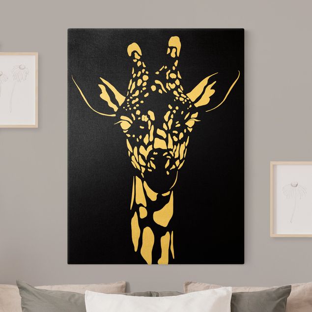 Tableau moderne Animaux de safari - Portrait Girafe Noir