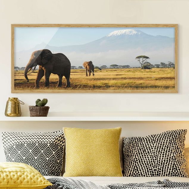 Déco mur cuisine Eléphants devant le Kilimandjaro au Kenya