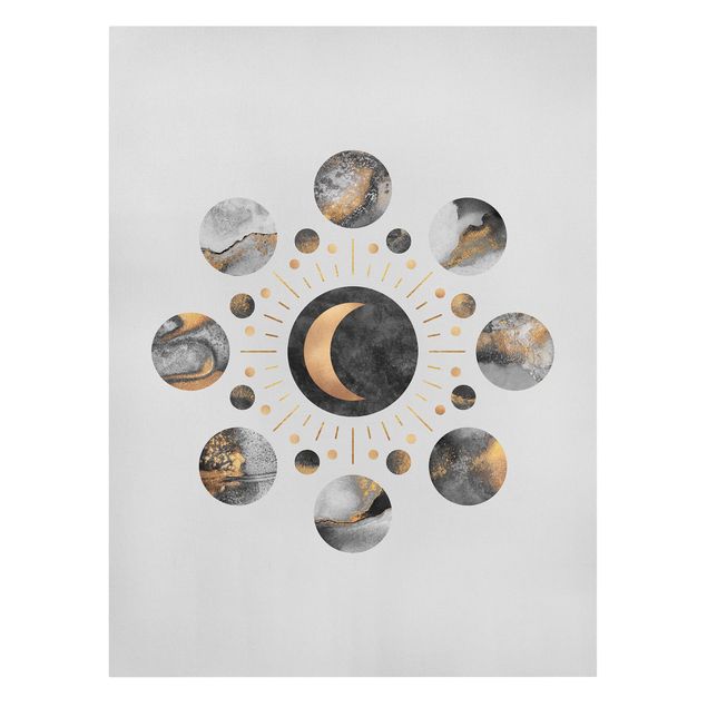 Tableaux de Elisabeth Fredriksson Phases de lune abstraites or