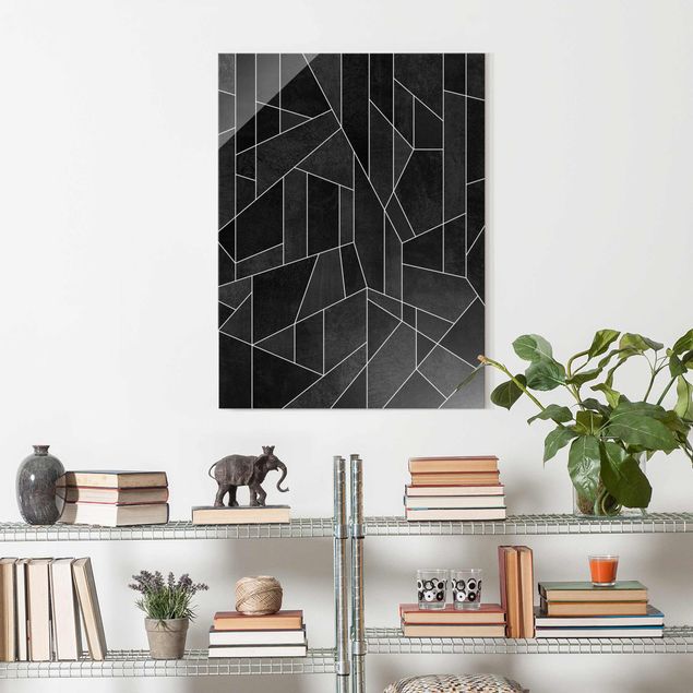 Déco mur cuisine Aquarelle géométrique noire et blanche