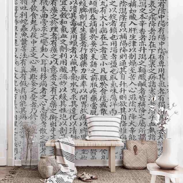 Déco murale cuisine Caractères chinois en noir et blanc