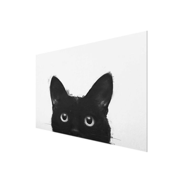 Tableau animaux Illustration Chat Noir sur Peinture Blanche