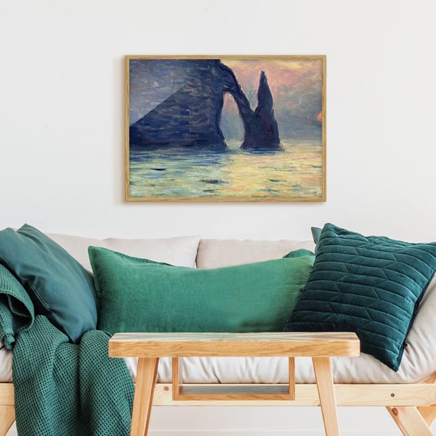 Tableaux paysage Claude Monet - La falaise, Étretat, coucher de soleil