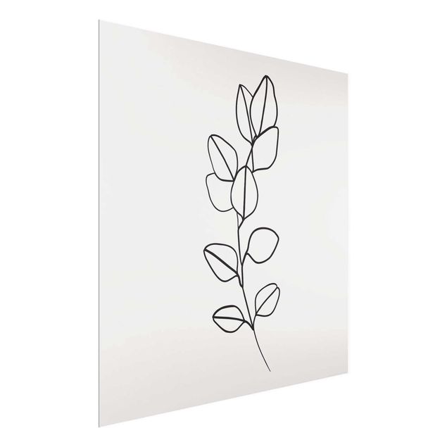 Tableaux en verre fleurs Line Art Branches Feuilles Noir et Blanc