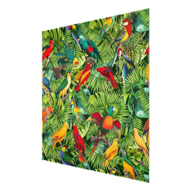 Tableaux multicolore Collage coloré - Perroquets dans la jungle