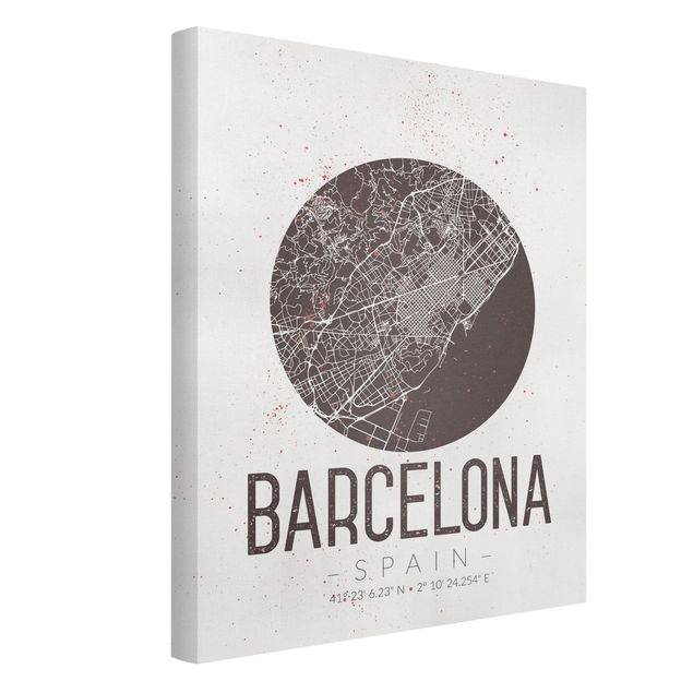 Tableaux carte du monde Plan de ville de Barcelone - Rétro