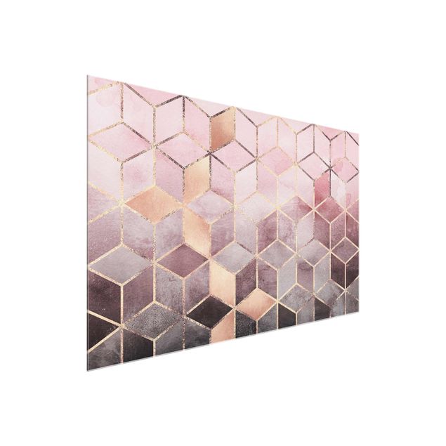 Tableaux en verre abstraits Géométrie Rose Gris Doré