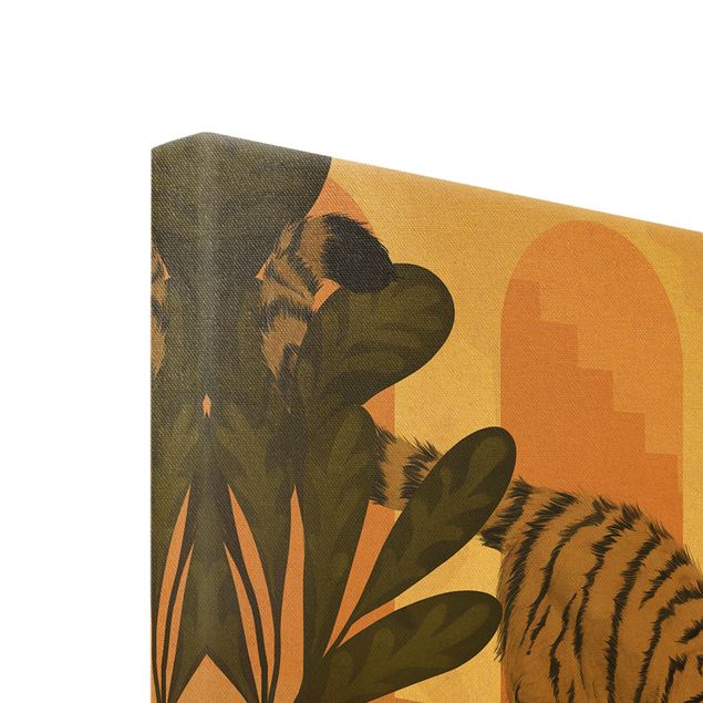 Tableaux toile Illustration Tigre dans une peinture rose pastel