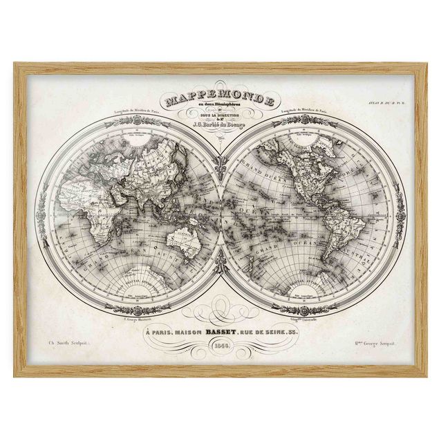 Tableaux encadrés vintage Carte du monde - Carte française de la région du Cap de 1848