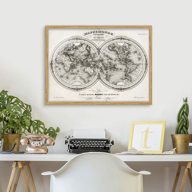 Tableaux encadrés noir et blanc Carte du monde - Carte française de la région du Cap de 1848