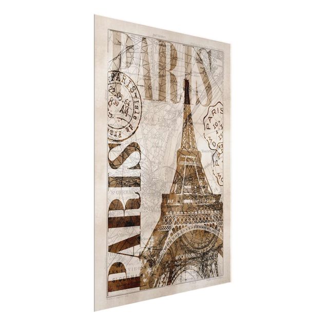 Tableaux en verre architecture & skyline Collage Shabby Chic - Paris