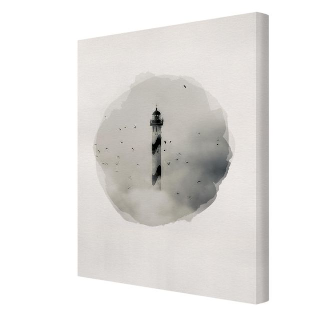 Tableaux sur toile en noir et blanc Aquarelles - Phare dans le brouillard