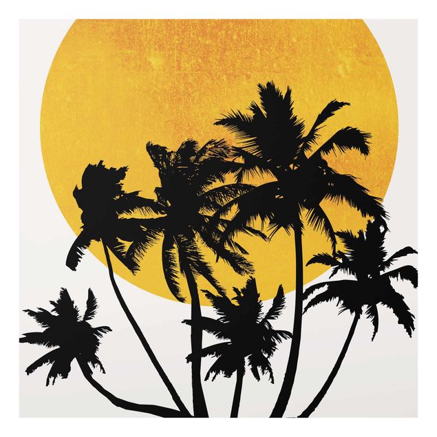 Tableau moderne Palmiers devant un soleil doré
